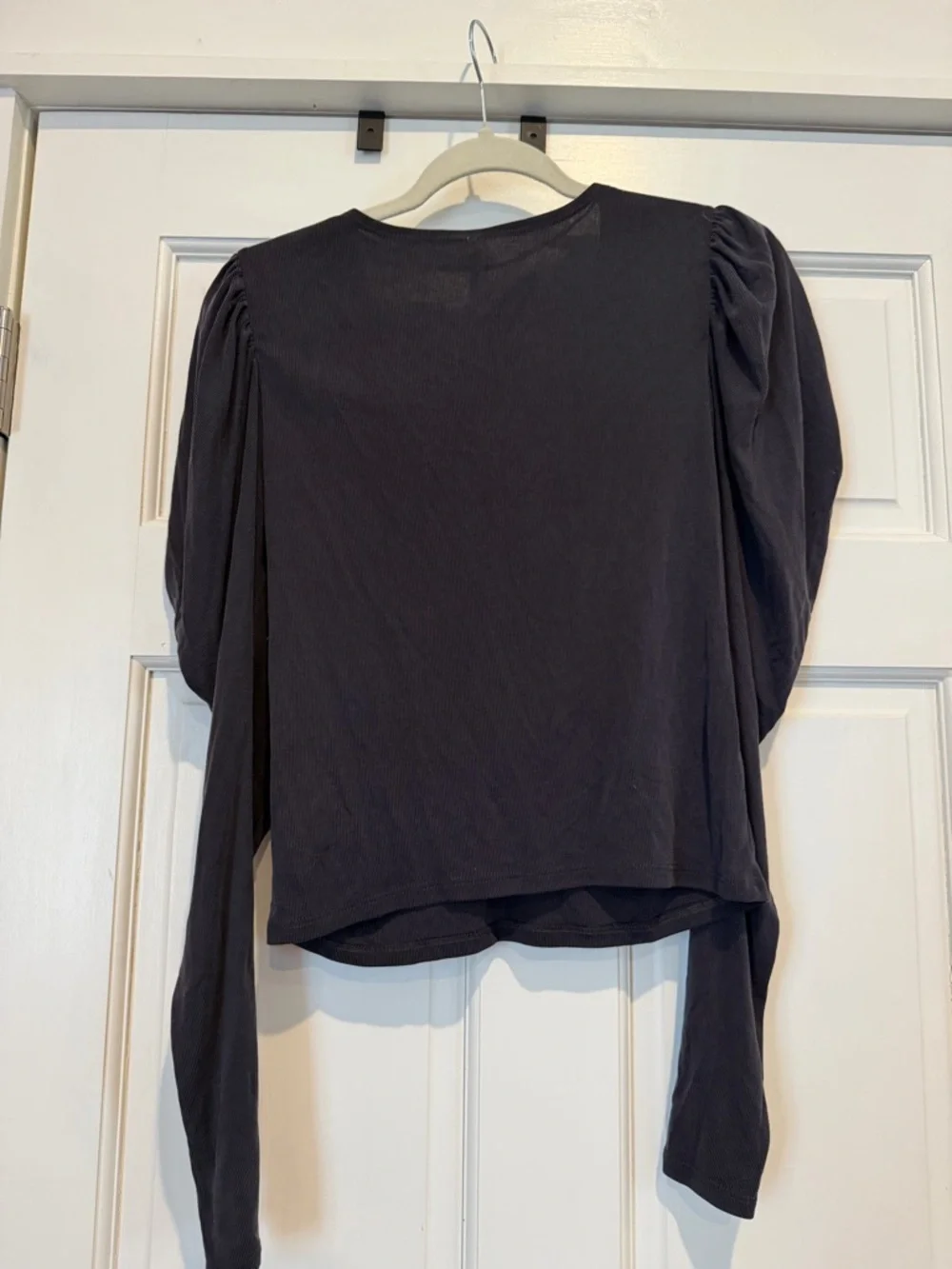 Free People Black Tie-Front Puff Sleeve Top